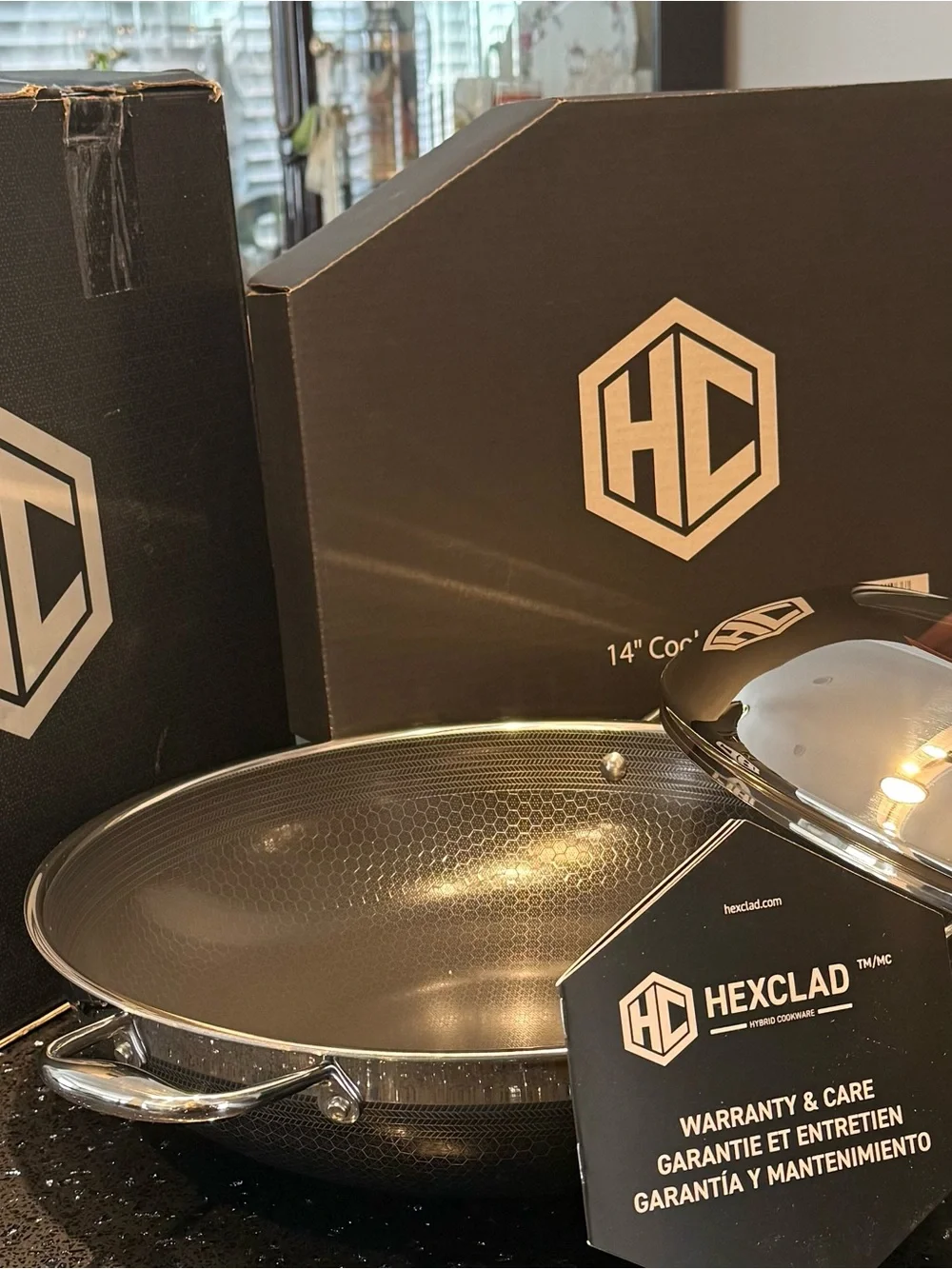 HexClad Stainless Steel Nonstick Wok with Lid - Silver